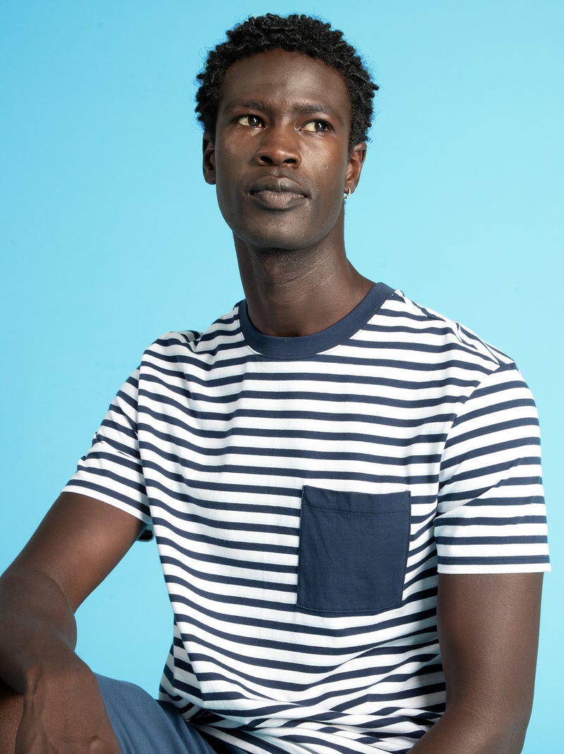T-shirt às riscas em jersey Azul Preto - Kiabi