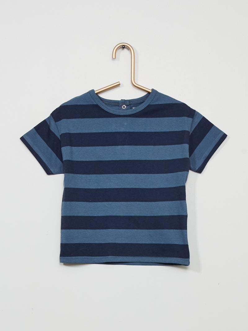 T-shirt às riscas em jersey AZUL - Kiabi