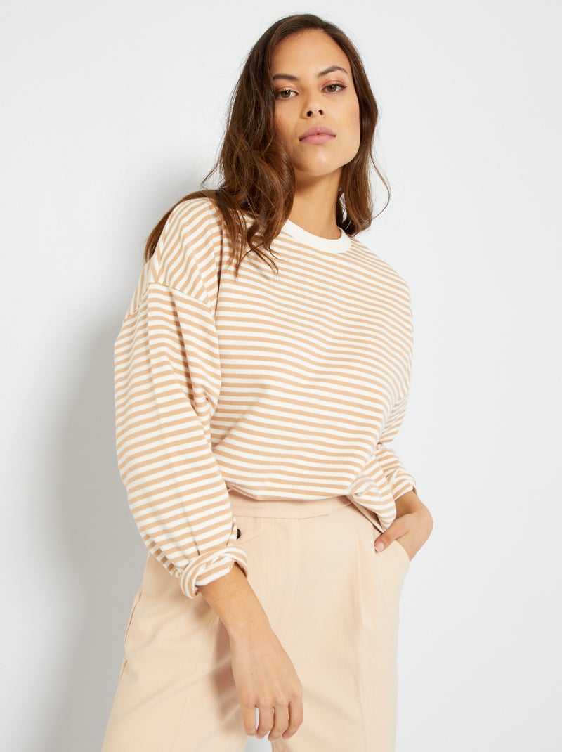 T-shirt às riscas em jersey bege - Kiabi