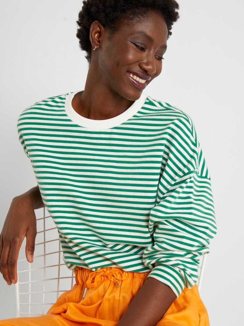 T-shirt às riscas em jersey Verde - Kiabi