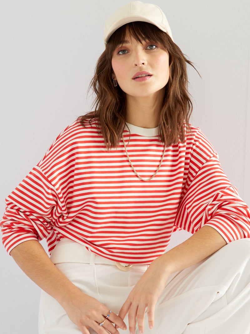T-shirt às riscas em jersey VERMELHO - Kiabi