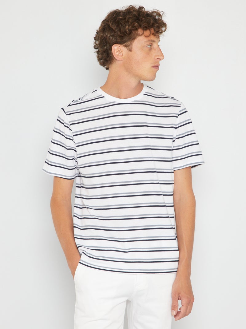 T-shirt às riscas em piqué BRANCO - Kiabi