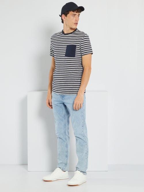 T-shirt às riscas em piqué de algodão - Kiabi