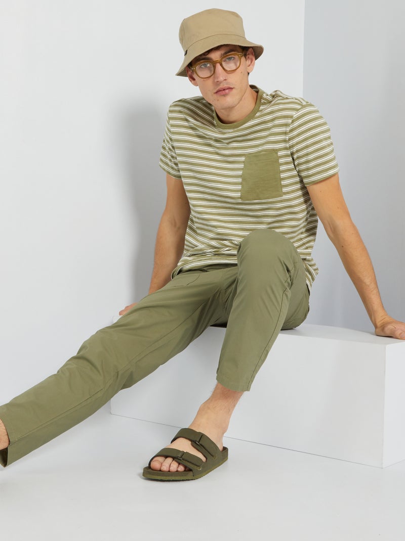 T-shirt às riscas em piqué de algodão VERDE - Kiabi