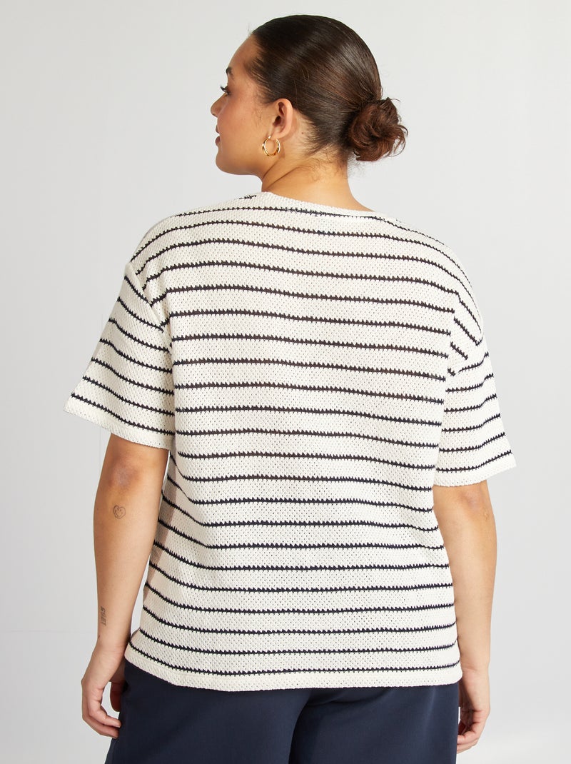 T-shirt às riscas larga de manga curta AZUL - Kiabi