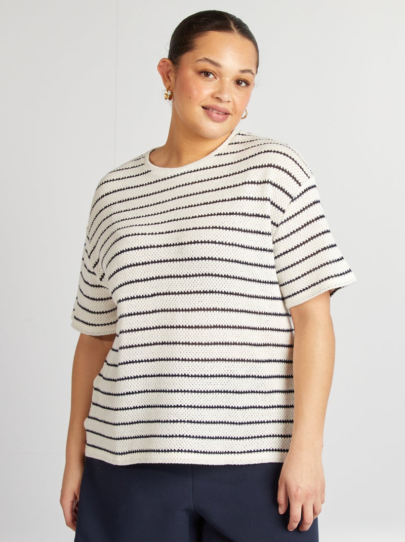 T-shirt às riscas larga de manga curta AZUL - Kiabi