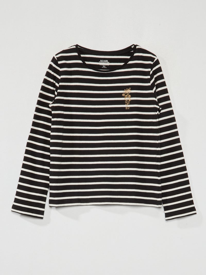 T-shirt 'às riscas' PRETO - Kiabi