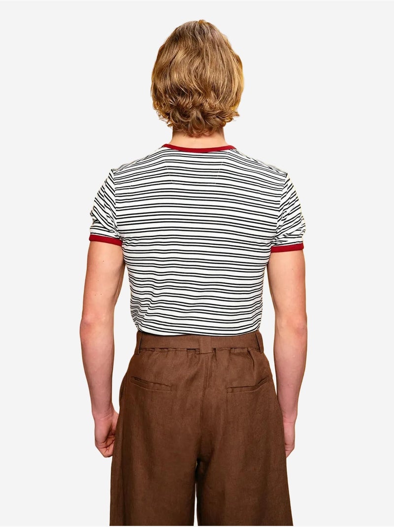 T-shirt às riscas slim fit com decote redondo giesto Branco - Kiabi
