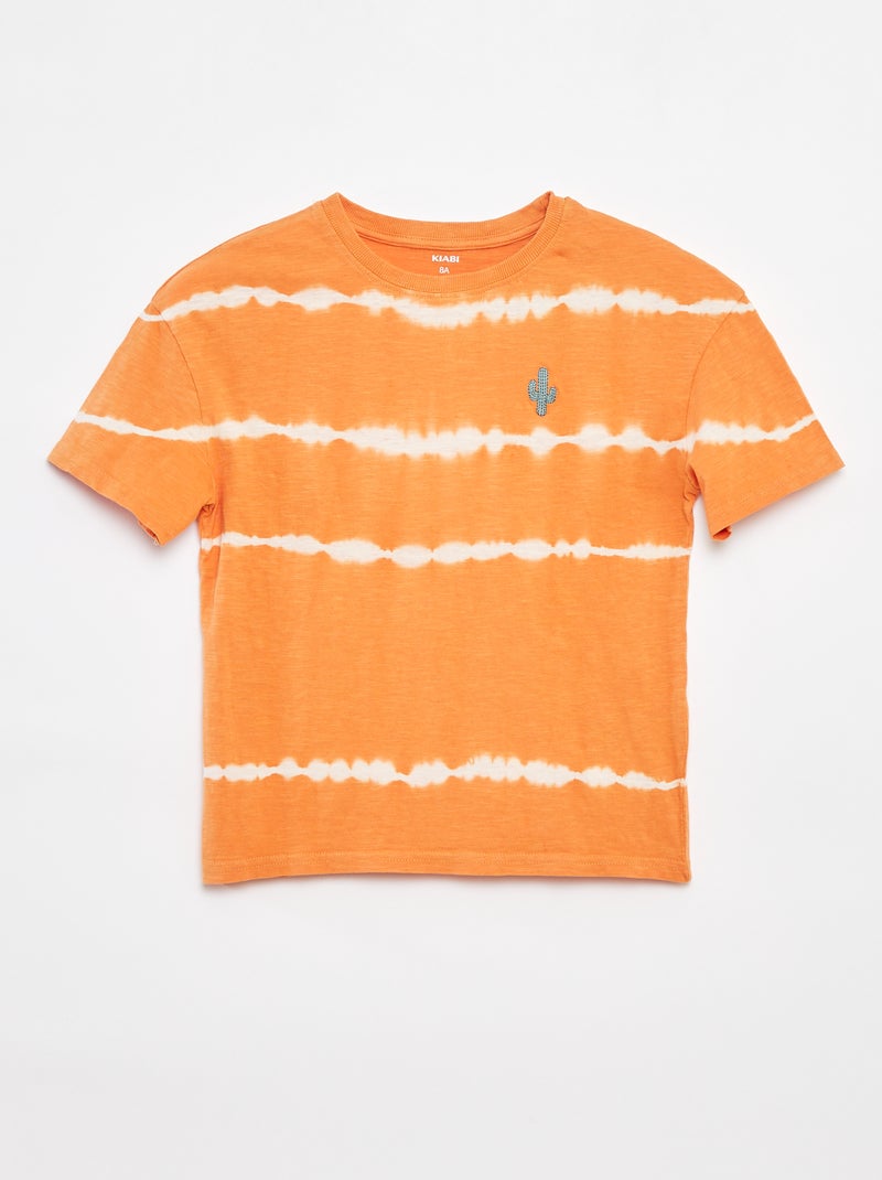 T-shirt às riscas tie and dye LARANJA - Kiabi