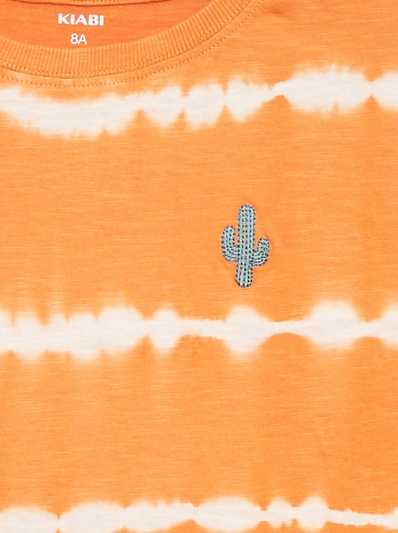 T-shirt às riscas tie and dye LARANJA - Kiabi