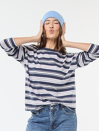 T-shirt às riscas tricolor em algodão