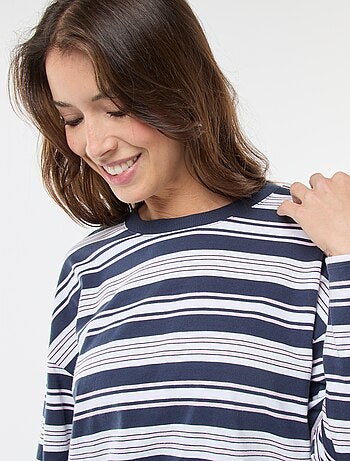 T-shirt às riscas tricolor em algodão