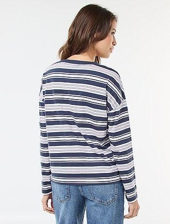 T-shirt às riscas tricolor em algodão