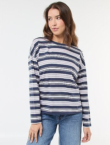 T-shirt às riscas tricolor em algodão
