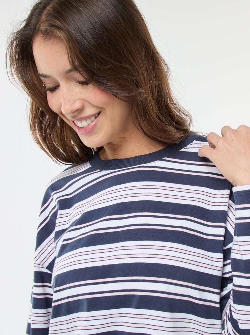 T-shirt às riscas tricolor em algodão Azul - Kiabi