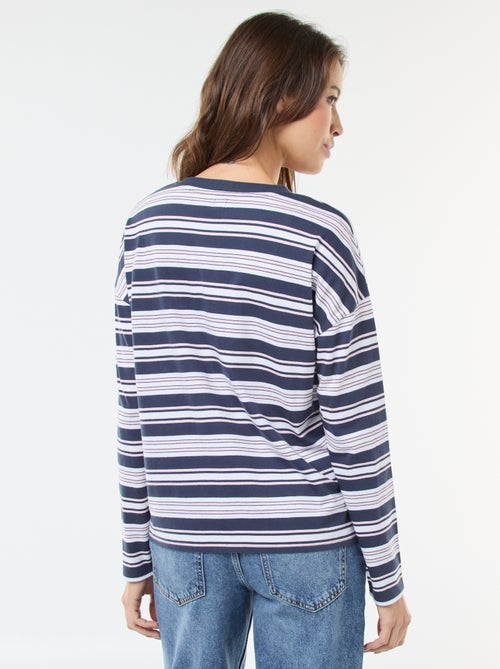 T-shirt às riscas tricolor em algodão - Kiabi