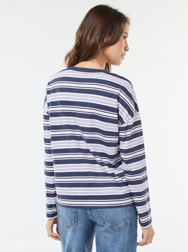 T-shirt às riscas tricolor em algodão Azul - Kiabi