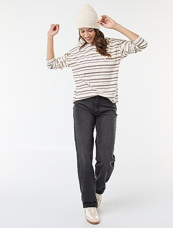 T-shirt às riscas tricolor em algodão