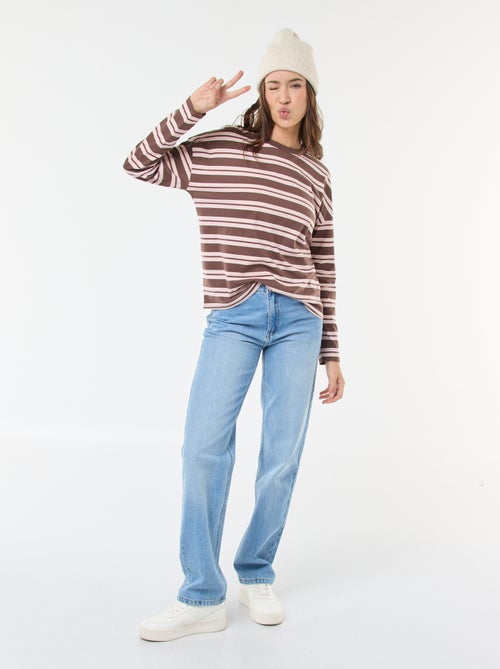 T-shirt às riscas tricolor em algodão - Kiabi