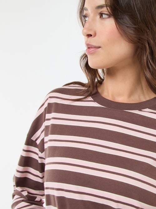 T-shirt às riscas tricolor em algodão - Kiabi