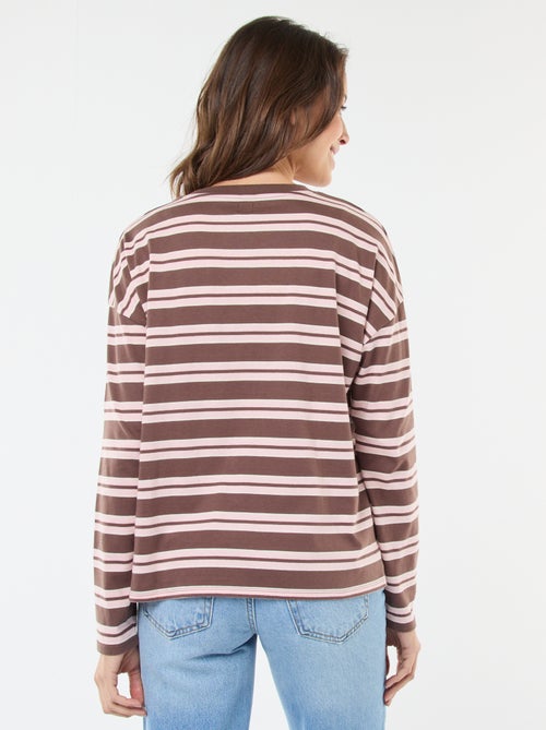 T-shirt às riscas tricolor em algodão - Kiabi