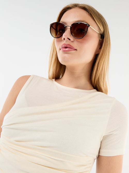 T-shirt assimétrica com drapeado no ombro - Kiabi