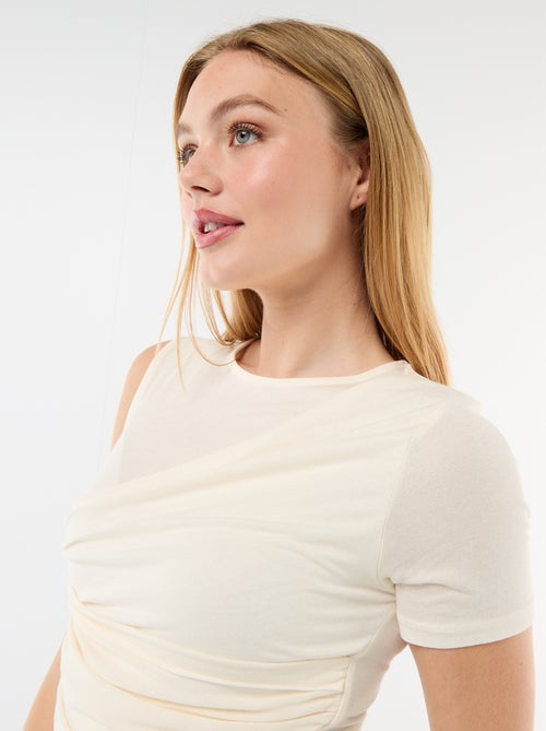 T-shirt assimétrica com drapeado no ombro - Kiabi