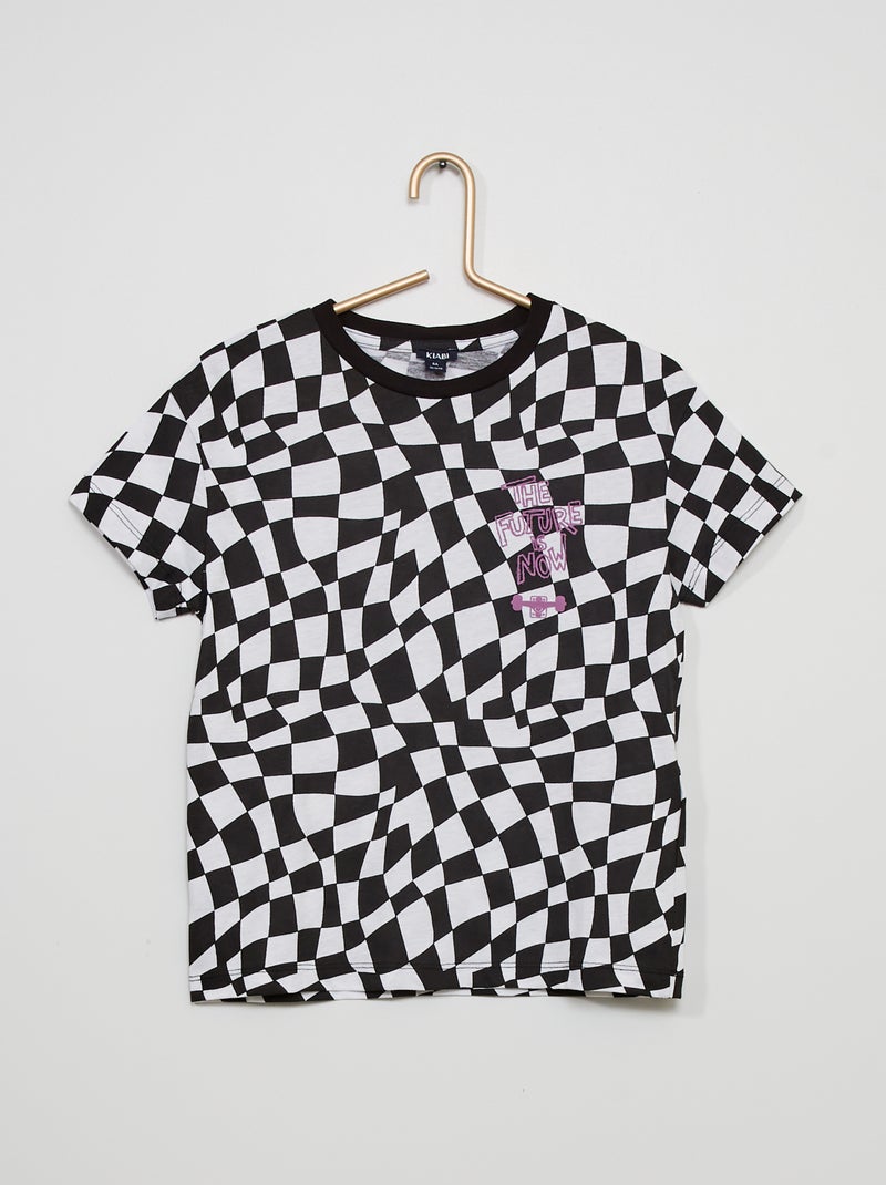 T-shirt axadrezada PRETO - Kiabi