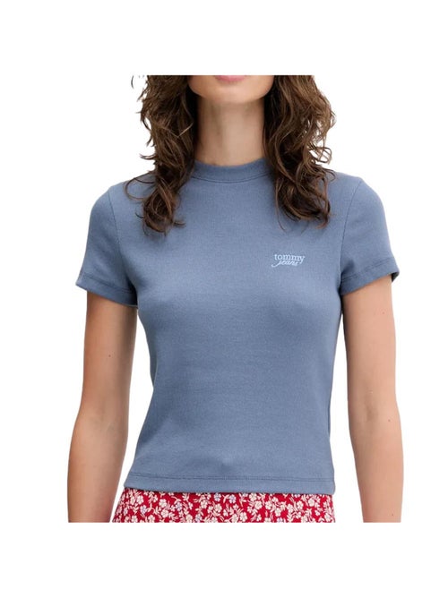 T-Shirt Azul Escuro Tommy Hilfiger Script para Mulher - Kiabi T-Shirt Azul Escuro Tommy Hilfiger Script para Mulher - Kiabi