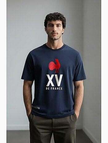T-shirt azul-marinho seleção francesa de râguebi ? Coleção serge ? Licença oficial ffr
