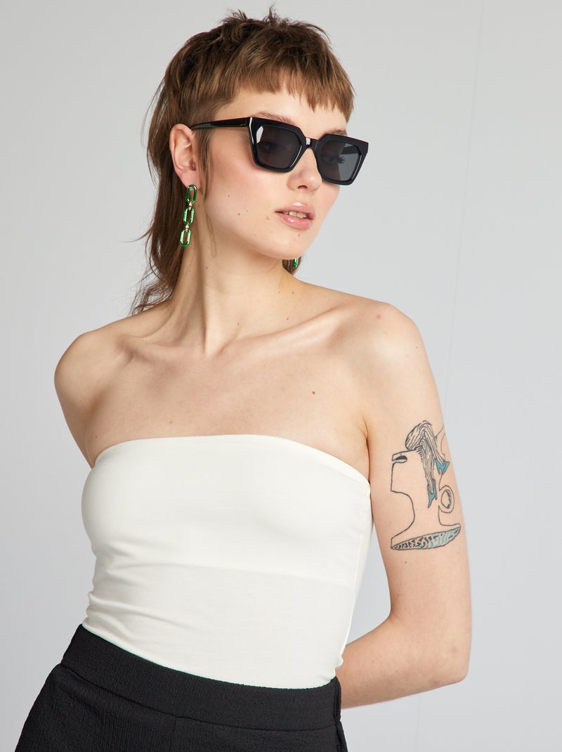 T-shirt bandeau nervurada Branco - Kiabi