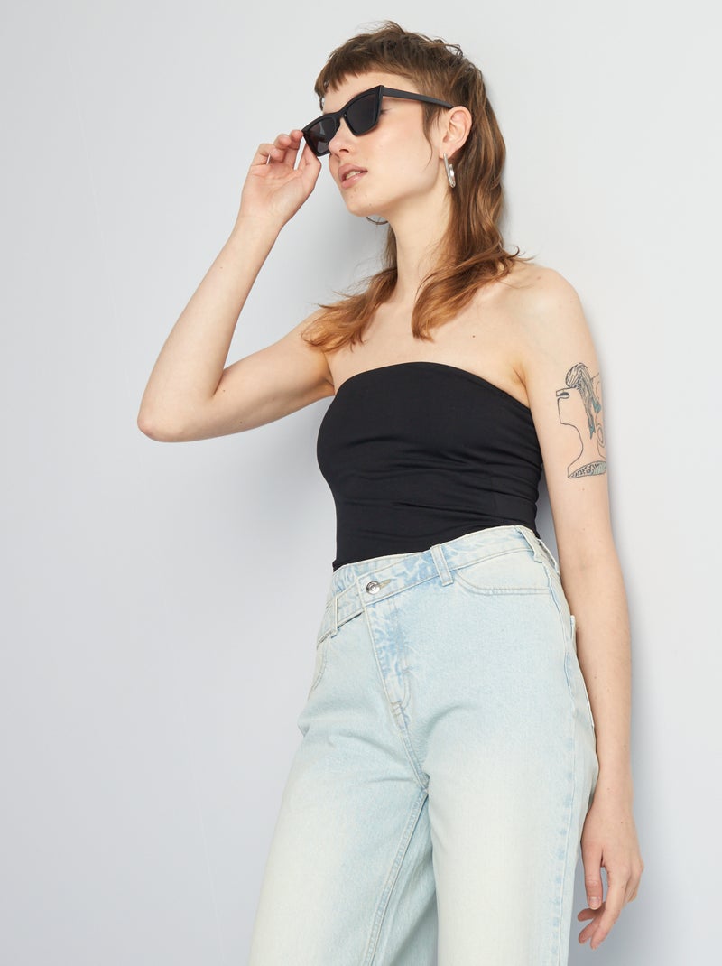 T-shirt bandeau nervurada Preto - Kiabi