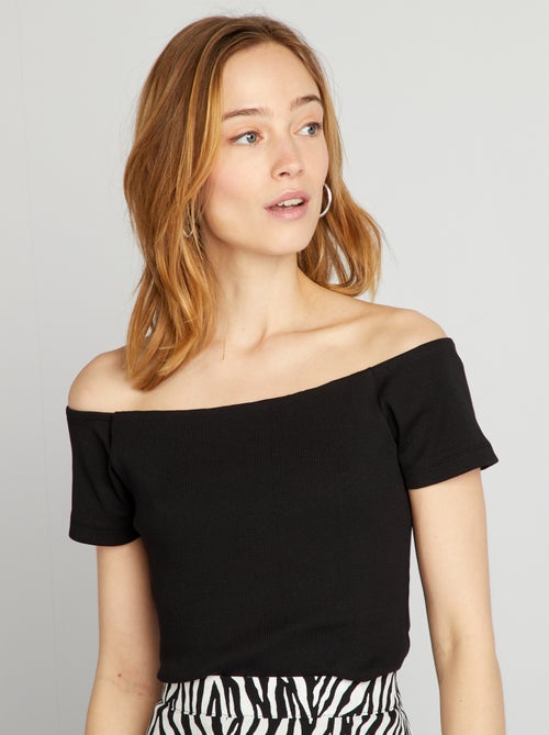 T-shirt bardot em malha nervurada - Kiabi