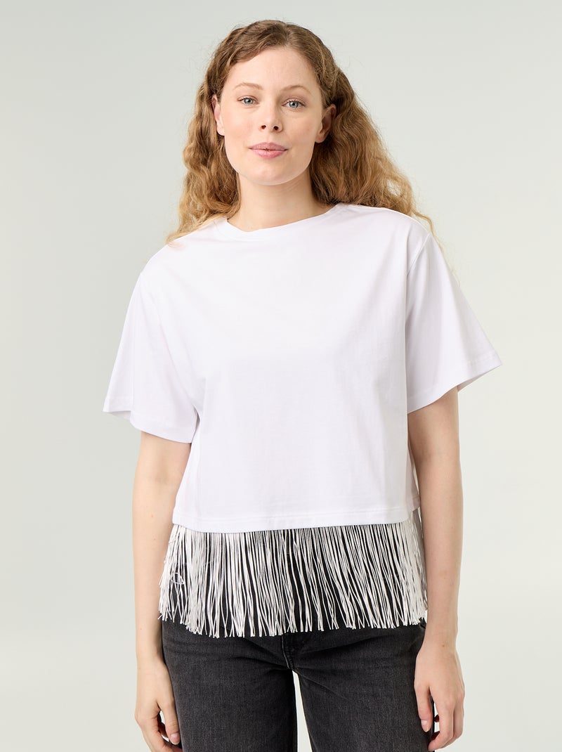 T-shirt básica com franjas Branco - Kiabi