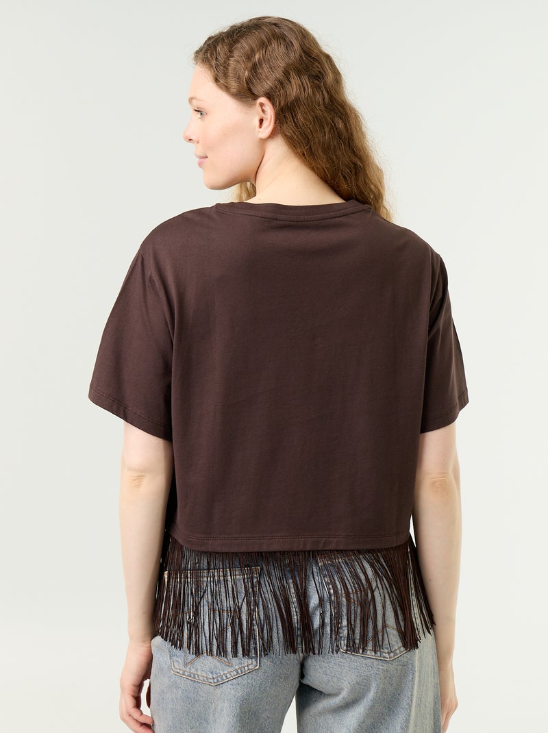 T-shirt básica com franjas Castanho - Kiabi