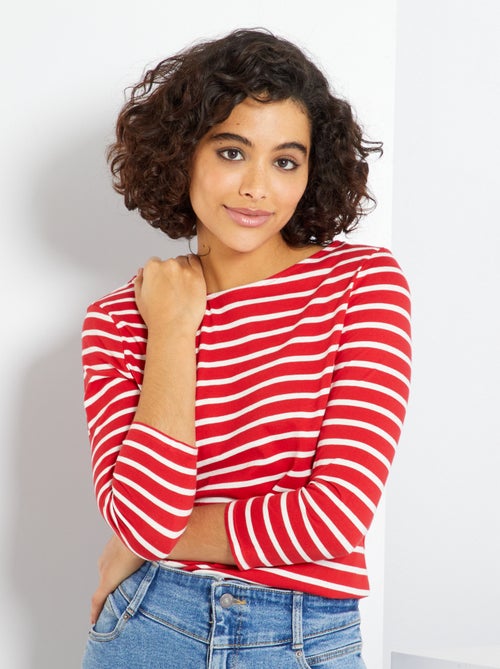T-shirt básica com gola em forma de barco - Kiabi