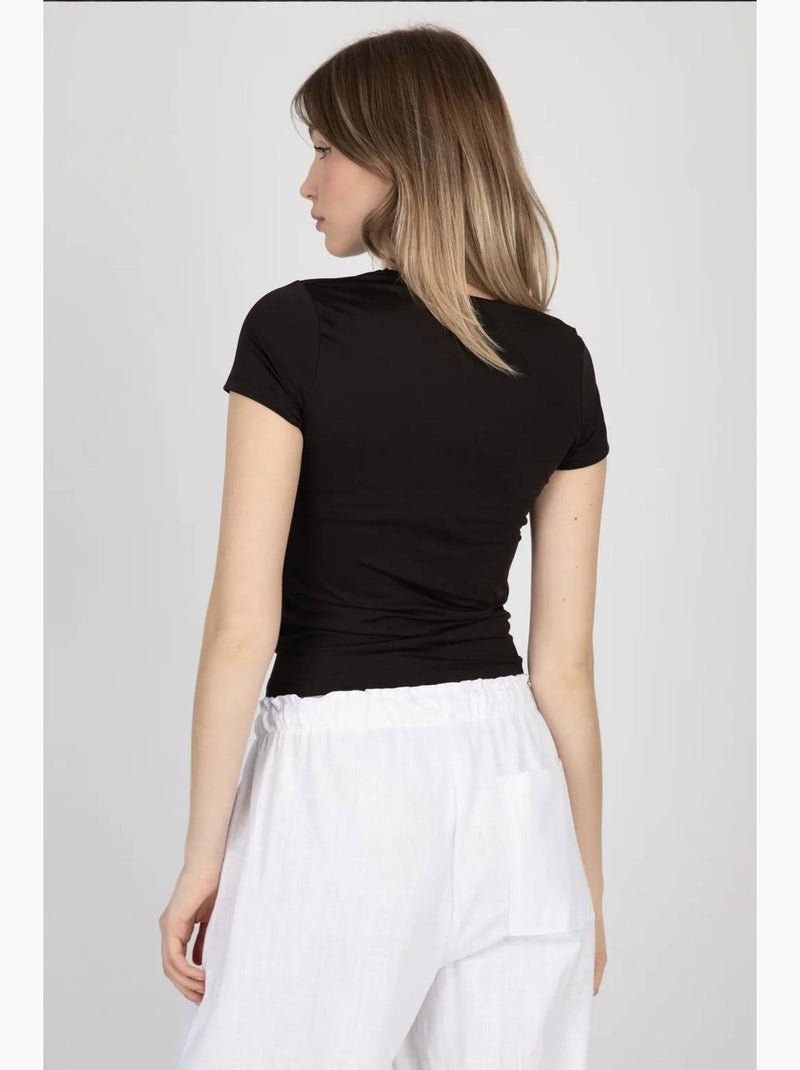 T-shirt básica com gola redonda hiccup Preto - Kiabi