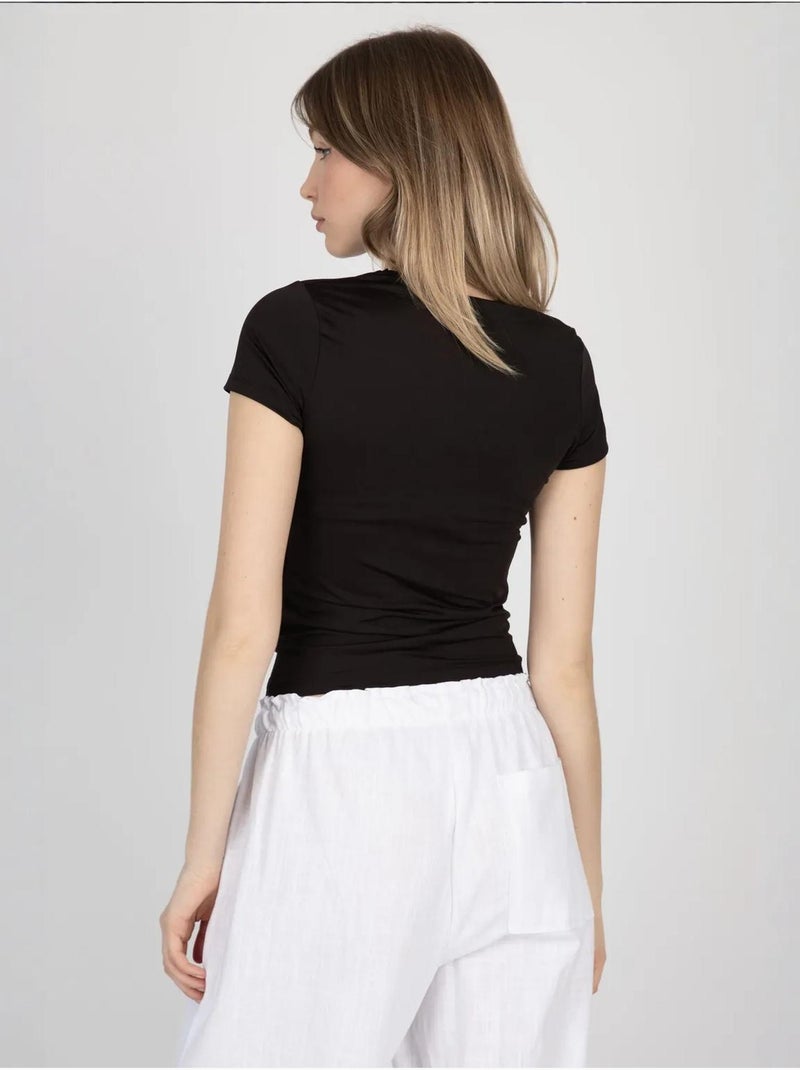 T-shirt básica com gola redonda Preto - Kiabi