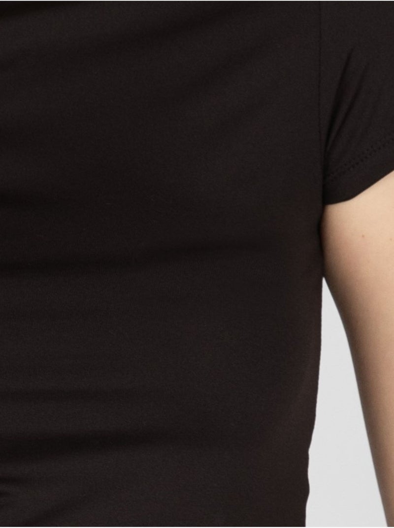 T-shirt básica com gola redonda Preto - Kiabi