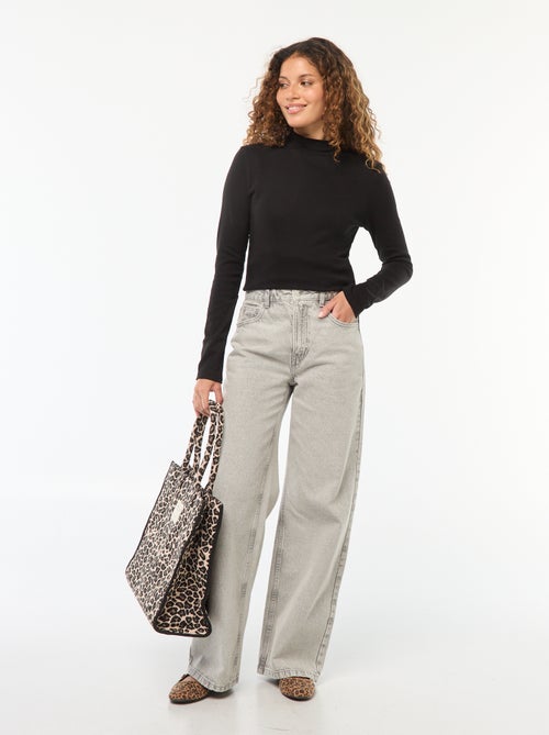 T-shirt básica com gola subida - Kiabi