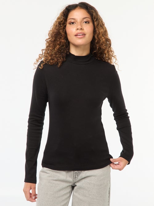 T-shirt básica com gola subida - Kiabi