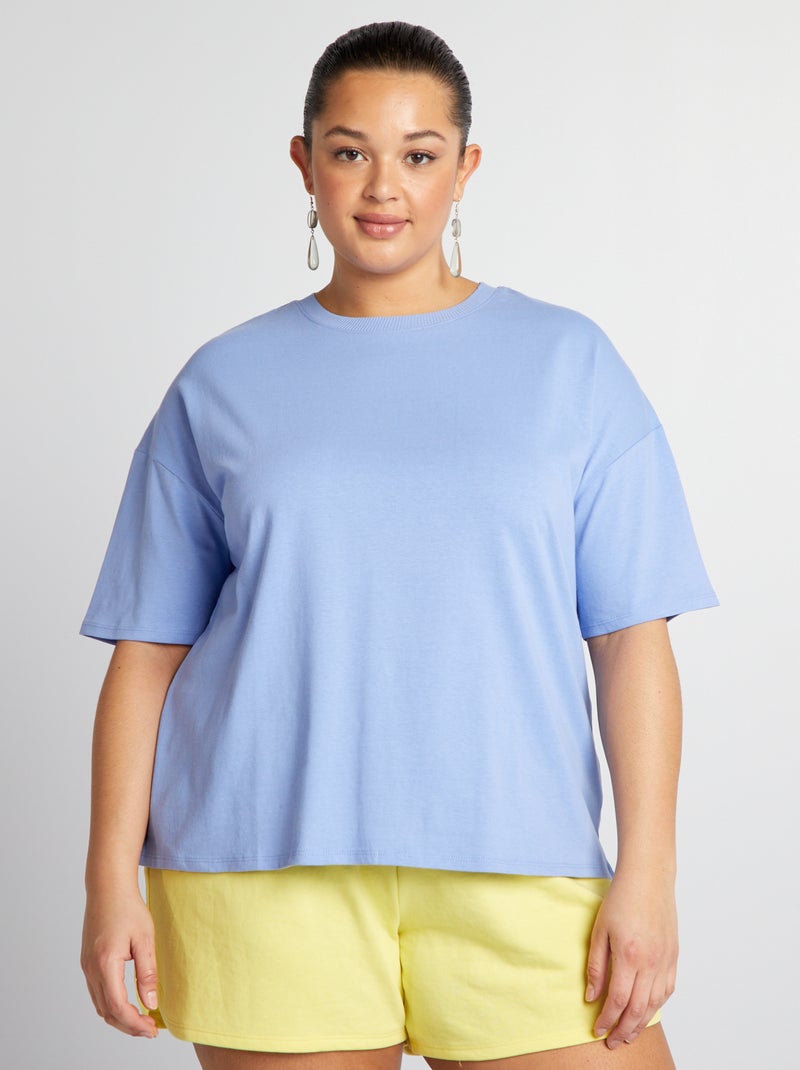 T-shirt básica com mangas descidas - Tough Cotton¿ Violeta - Kiabi