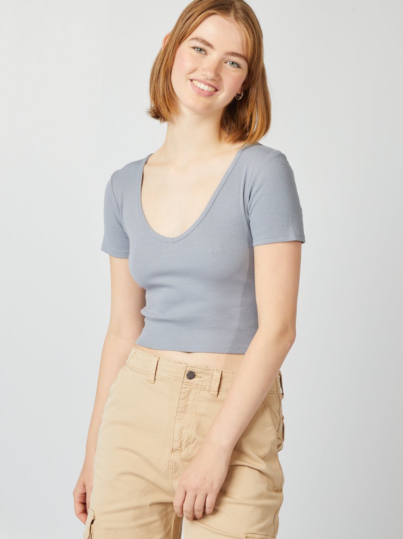 T-shirt básica crop top AZUL - Kiabi