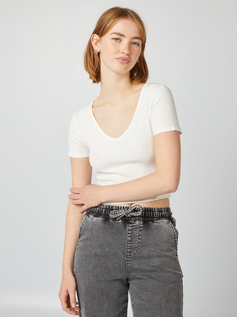 T-shirt básica crop top Branco - Kiabi