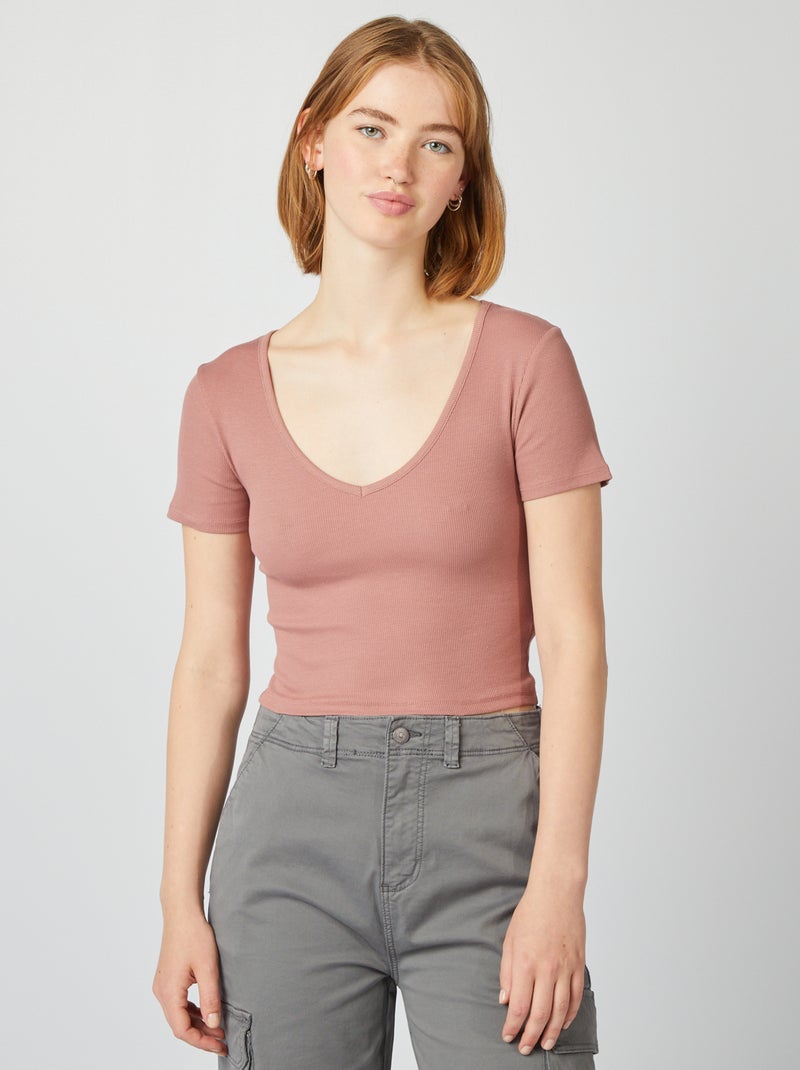 T-shirt básica crop top CASTANHO - Kiabi