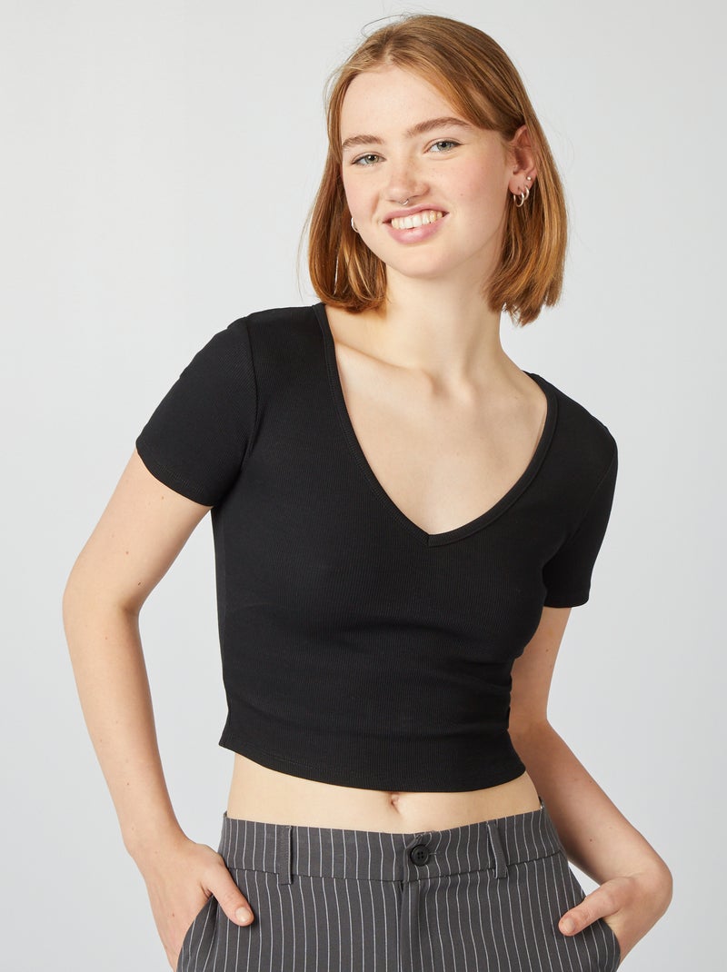 T-shirt básica crop top Preto - Kiabi