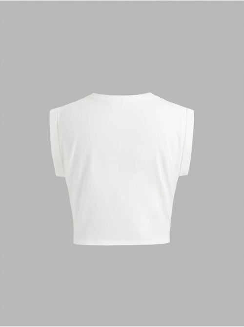 T-shirt básica cropped com decote redondo hiccup - Kiabi T-shirt básica cropped com decote redondo hiccup - Kiabi