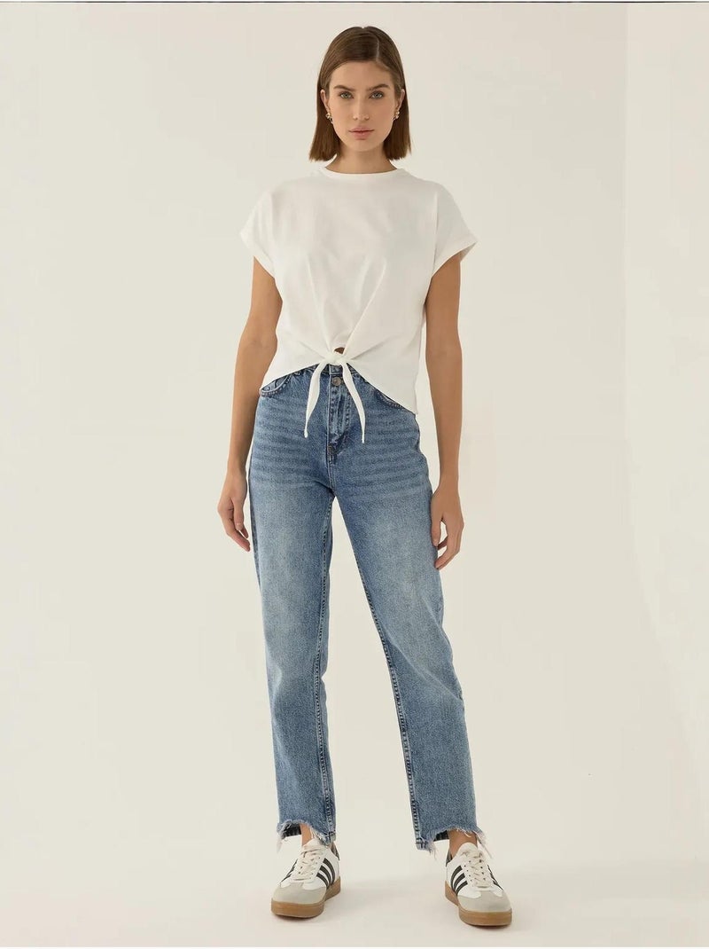 T-shirt básica cropped com decote redondo hiccup Branco - Kiabi
