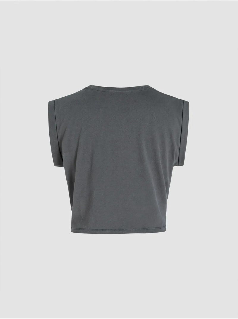 T-shirt básica cropped com decote redondo hiccup Cinza - Kiabi