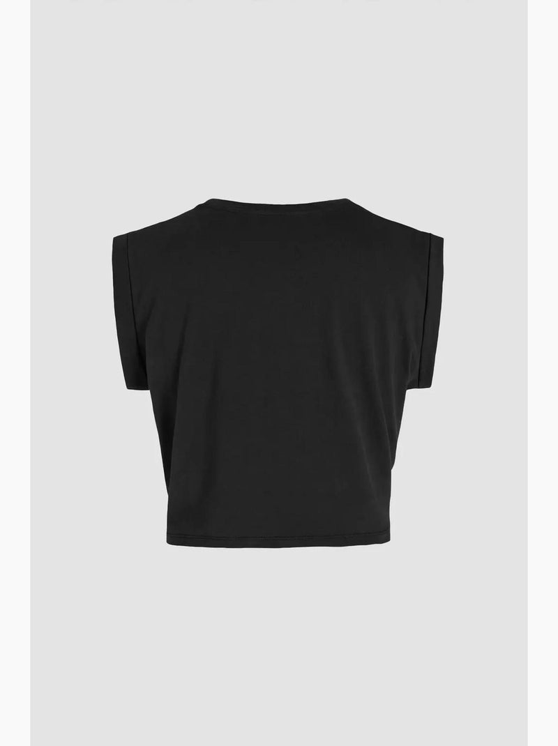 T-shirt básica cropped com decote redondo hiccup Preto - Kiabi
